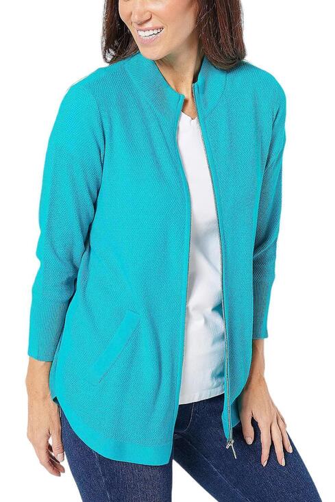 Belle by Kim Gravel Tops - Belle by Kim Gravel Mock Neck Zip Front Sweater Blue Bird - Regular